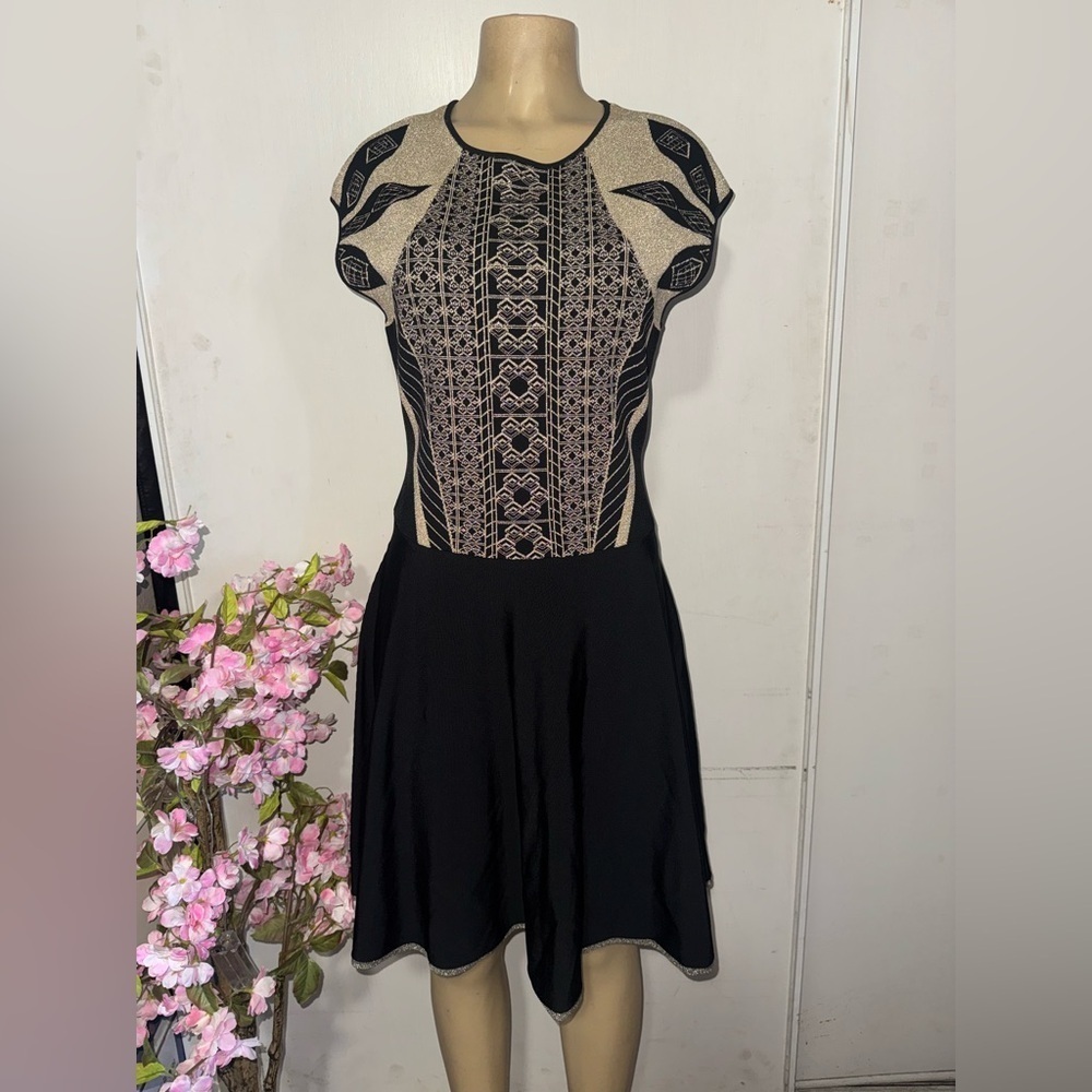 Ted Baker Black and gold Patterned Mini Dress - Picture 3 of 12